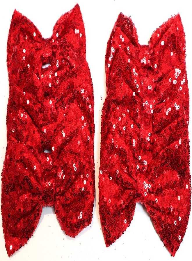 CLGIFT Set of 12 5 Inches Large Sequin Bows, DIY Fabric Hair Bows - No Clips (Red)